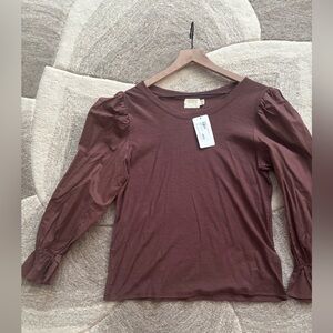 Nation LTD Long Sleeve Puff Top - Chocolate Brown